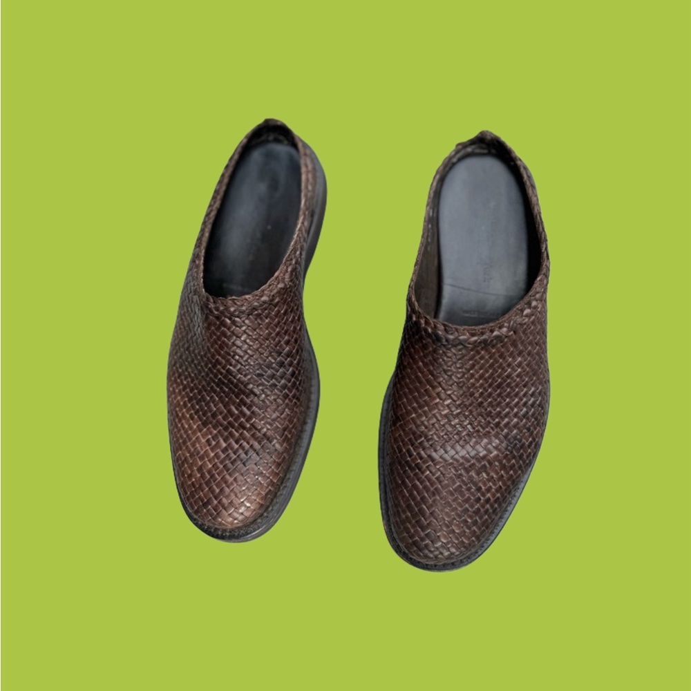 To Boots of New York by Adam Derrick leather woven slides size 8 brown